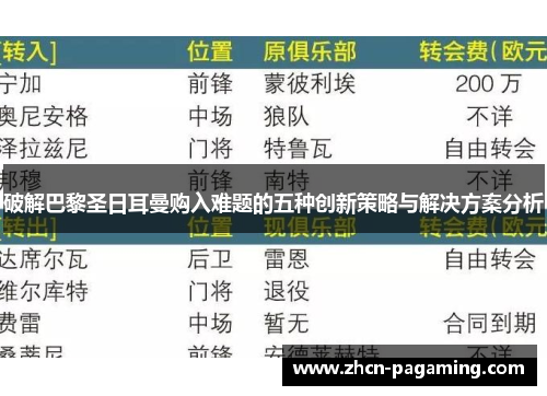 破解巴黎圣日耳曼购入难题的五种创新策略与解决方案分析